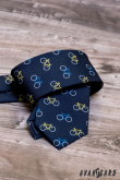 Синя вратовръзка с цветен велосипеден модел - ширина 7 см