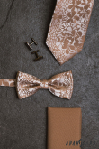 Бежова вратовръзка с флорален десен - ширина 7,5 см