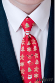 Червена тясна вратовръзка с коледен мотив