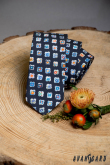 Синя вратовръзка, игрив десен на цветя - ширина 5 см