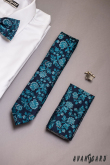Синя тясна вратовръзка с мотив цветя - ширина 6 см