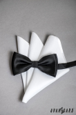Гала черна мъжка папийонка с бяла кърпичка - 12,5 см