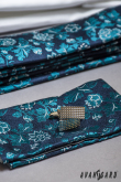 Синя тясна вратовръзка с мотив цветя - ширина 6 см