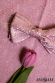 Пейсли папийонка за връзване в пудрово розово с кърпичка - вързани около 12 см