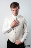 Френска вратовръзка кремав цвят, сребърна шарка - универсален