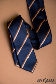 Тъмно синя тясна вратовръзка с кафяво райе - ширина 6 см