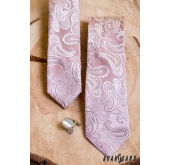 Розова тясна вратовръзка с мотив пейсли