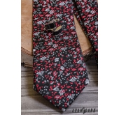 Черна вратовръзка с червено-сив десен - ширина 7 см